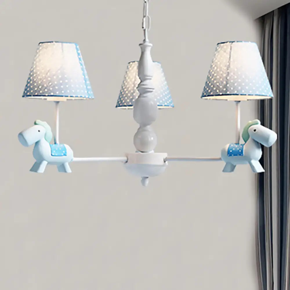 Darling Pony Chandelier: Metal Hanging Light With Dot Shade For Kindergarten Playrooms 3 / Blue