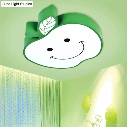Darling Smiling Apple Ceiling Light For Childs Bedroom - Acrylic Metal Flush Mount