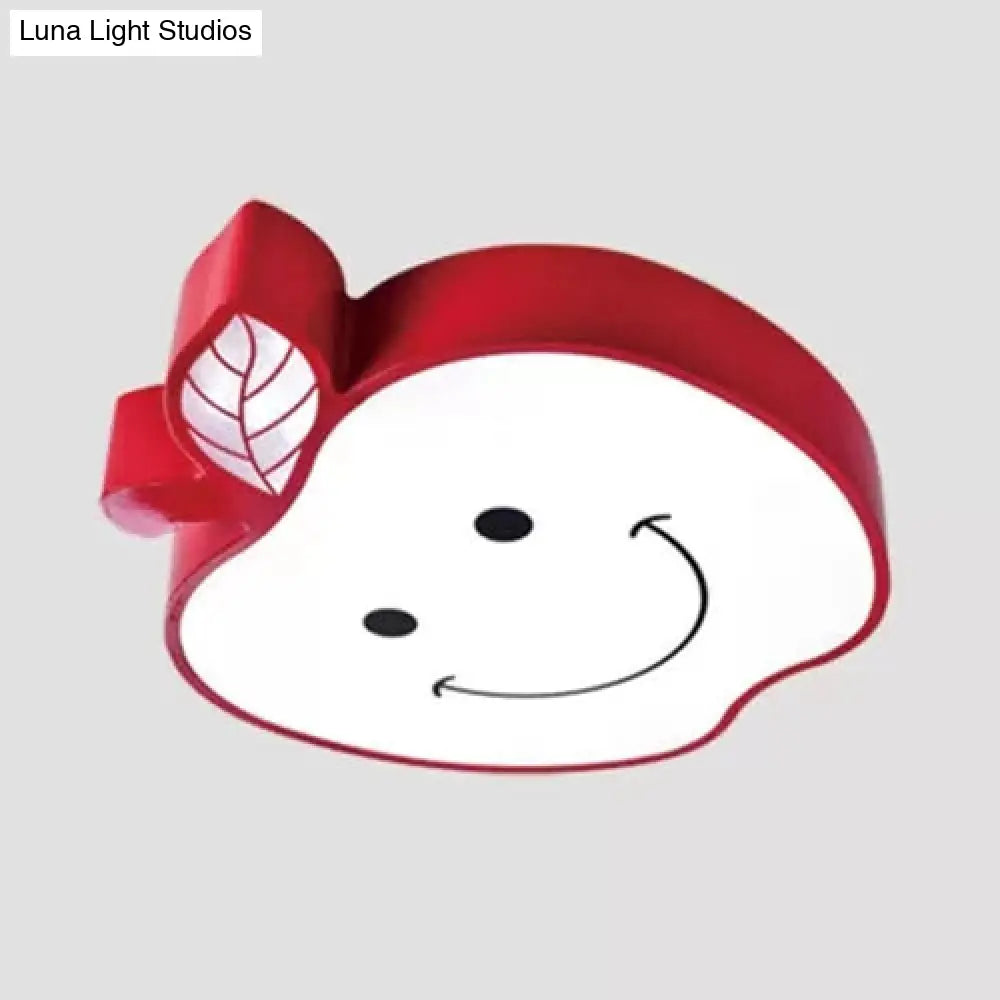 Darling Smiling Apple Ceiling Light For Childs Bedroom - Acrylic Metal Flush Mount Red