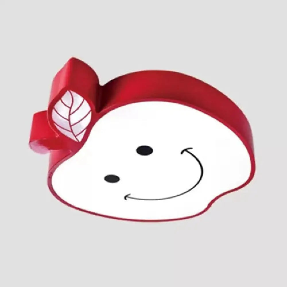 Darling Smiling Apple Ceiling Light For Child’s Bedroom - Acrylic Metal Flush Mount Red