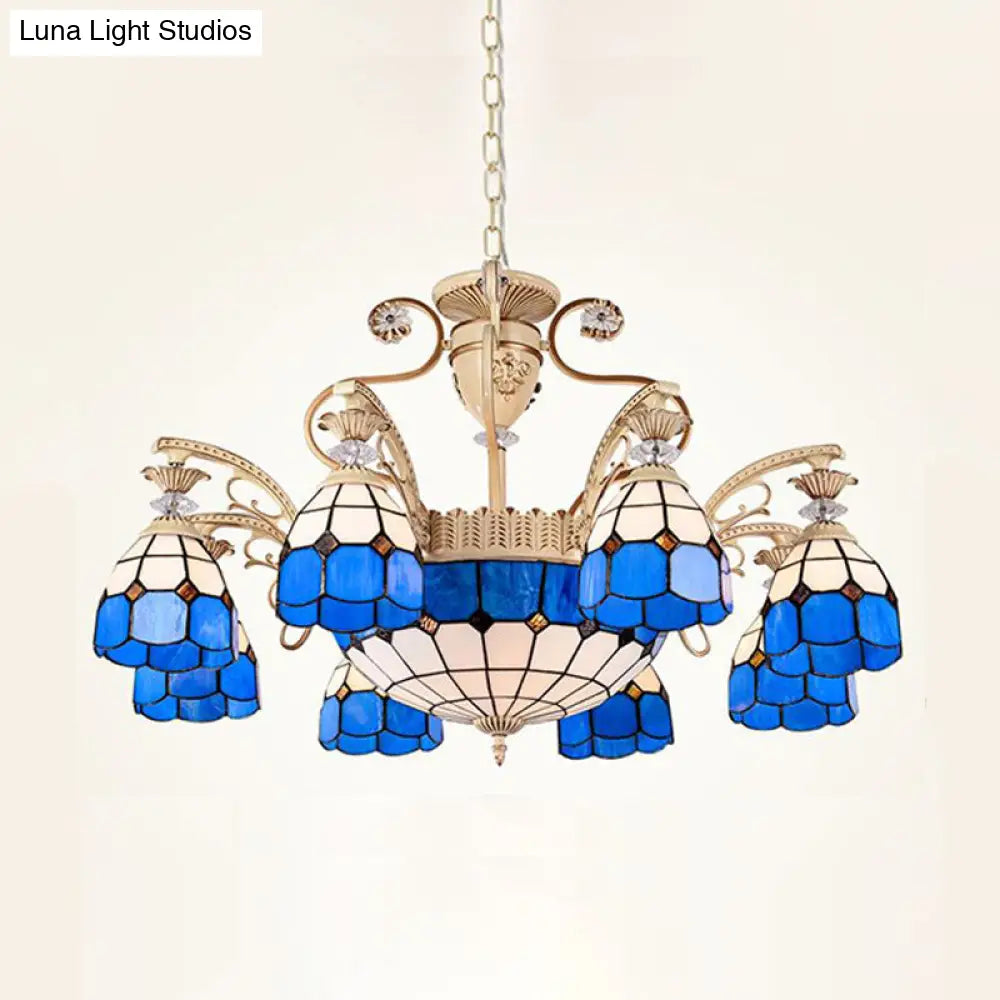 Dazzling Baroque Chandelier In Blue With Cut Glass Pendants - Available 5 9 Or 11 Lights 3 Sizes