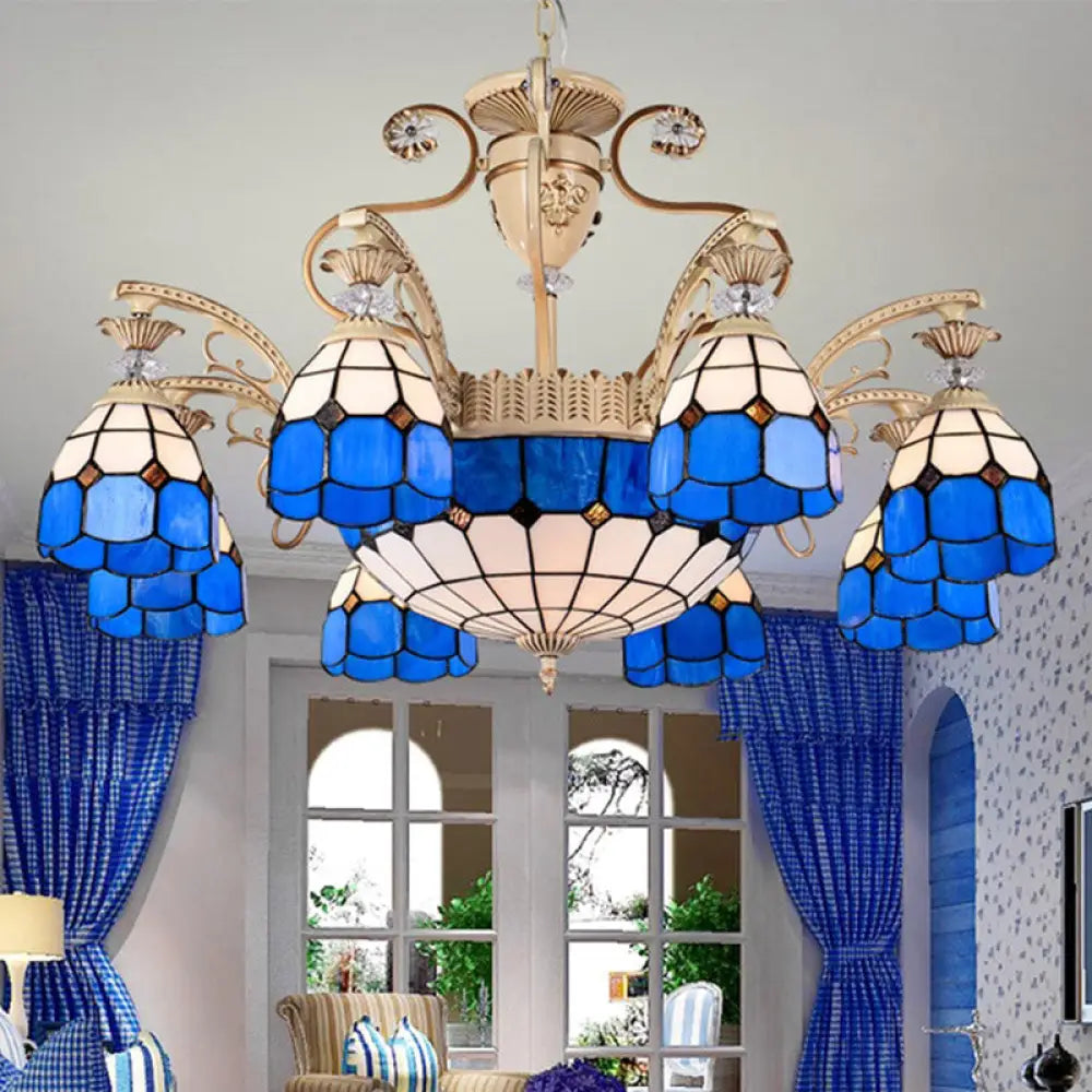 Dazzling Baroque Chandelier In Blue With Cut Glass Pendants - Available 5 9 Or 11 Lights 3 Sizes /