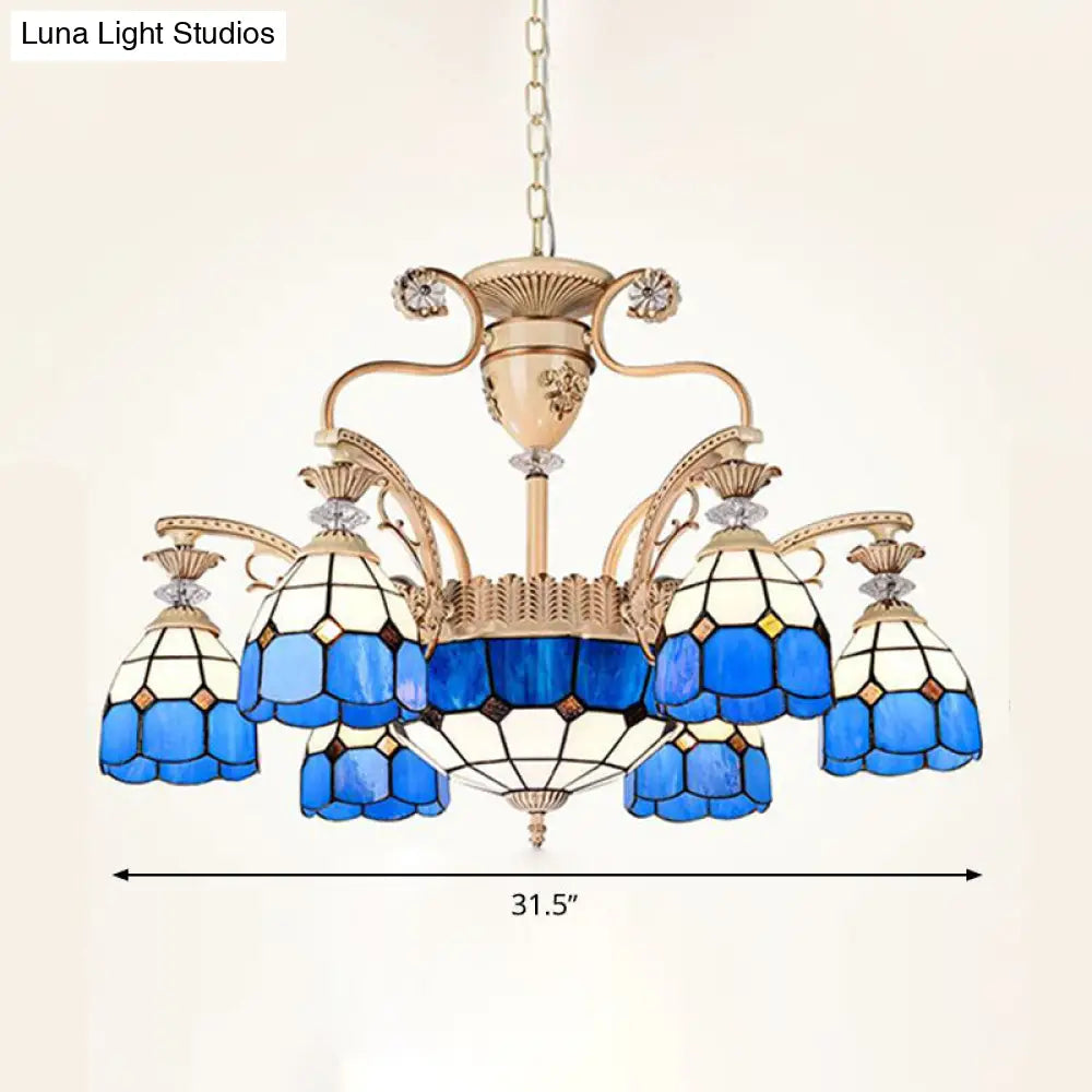 Dazzling Baroque Chandelier In Blue With Cut Glass Pendants - Available 5 9 Or 11 Lights 3 Sizes