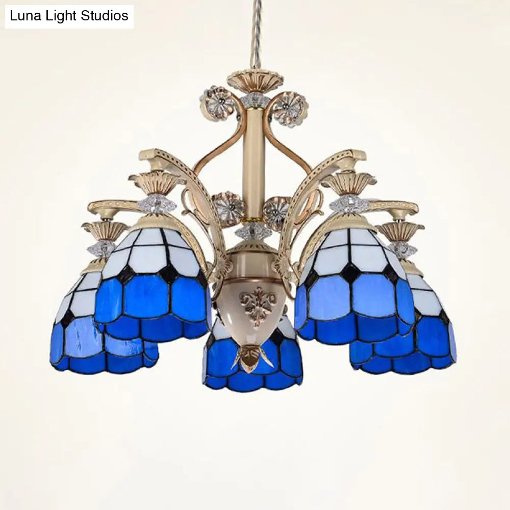 Baroque Cut Glass Chandelier Light - Blue Dome Pendant Lighting Fixture With 5/9/11 Lights Wide