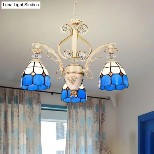 Baroque Cut Glass Chandelier Light - Blue Dome Pendant Lighting Fixture With 5/9/11 Lights Wide