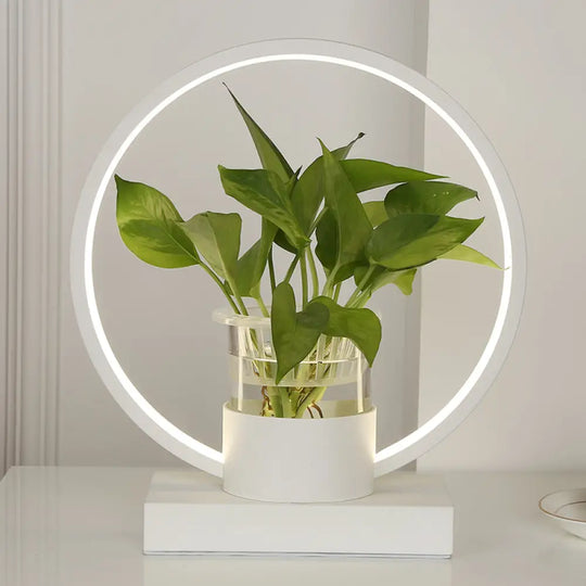 Decorative Aluminum Led Night Lamp With Glass Plant Cup White / Remote Control Stepless Dimming