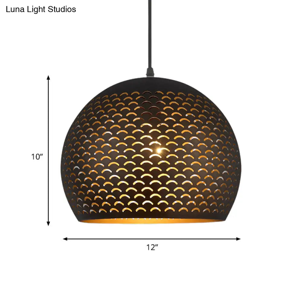 Decorative Black Metal Globe Pendant Light For Bedroom Ceiling - 1 Head