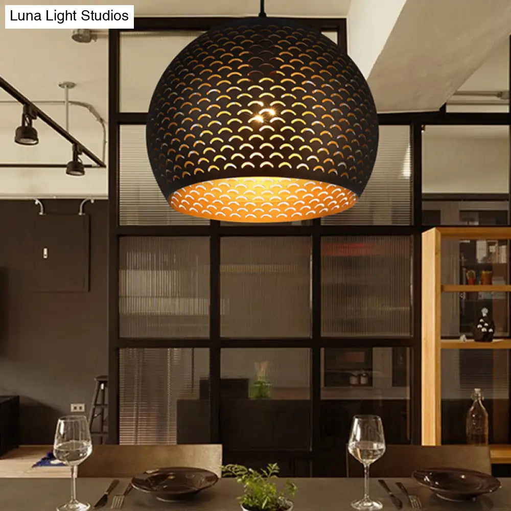 Decorative Black Metal Globe Pendant Light For Bedroom Ceiling - 1 Head