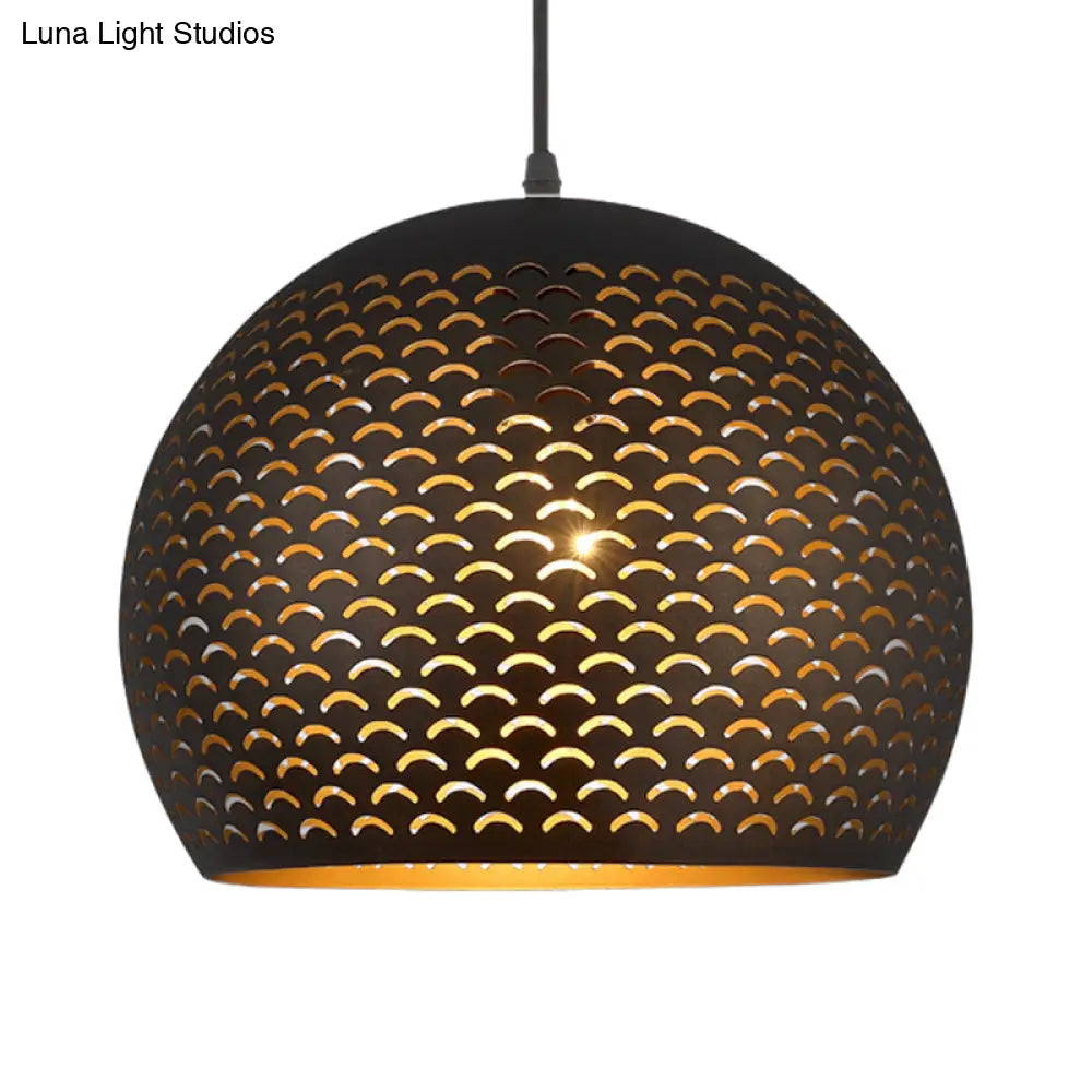 Decorative Black Metal Globe Pendant Light For Bedroom Ceiling - 1 Head