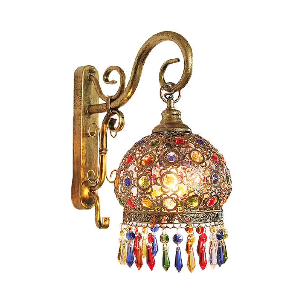 Decorative Brass/Copper Metal Wall Sconce With Dangling Crystal - Bedroom Lighting Brass