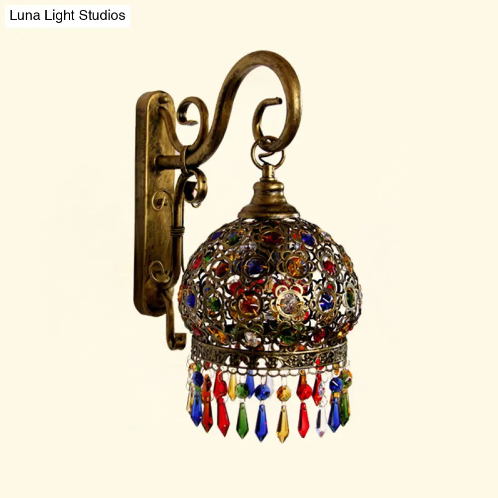 Decorative Brass/Copper Metal Wall Sconce With Dangling Crystal - Bedroom Lighting