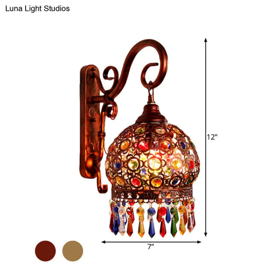 Decorative Brass/Copper Metal Wall Sconce With Dangling Crystal - Bedroom Lighting