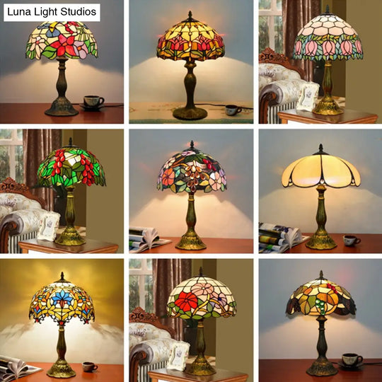 Decorative Stained Glass Dome Shade Table Lamp For Living Room - Nightstand Light