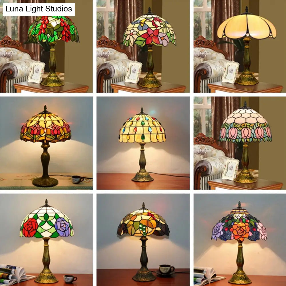 Decorative Stained Glass Dome Shade Table Lamp For Living Room - Nightstand Light