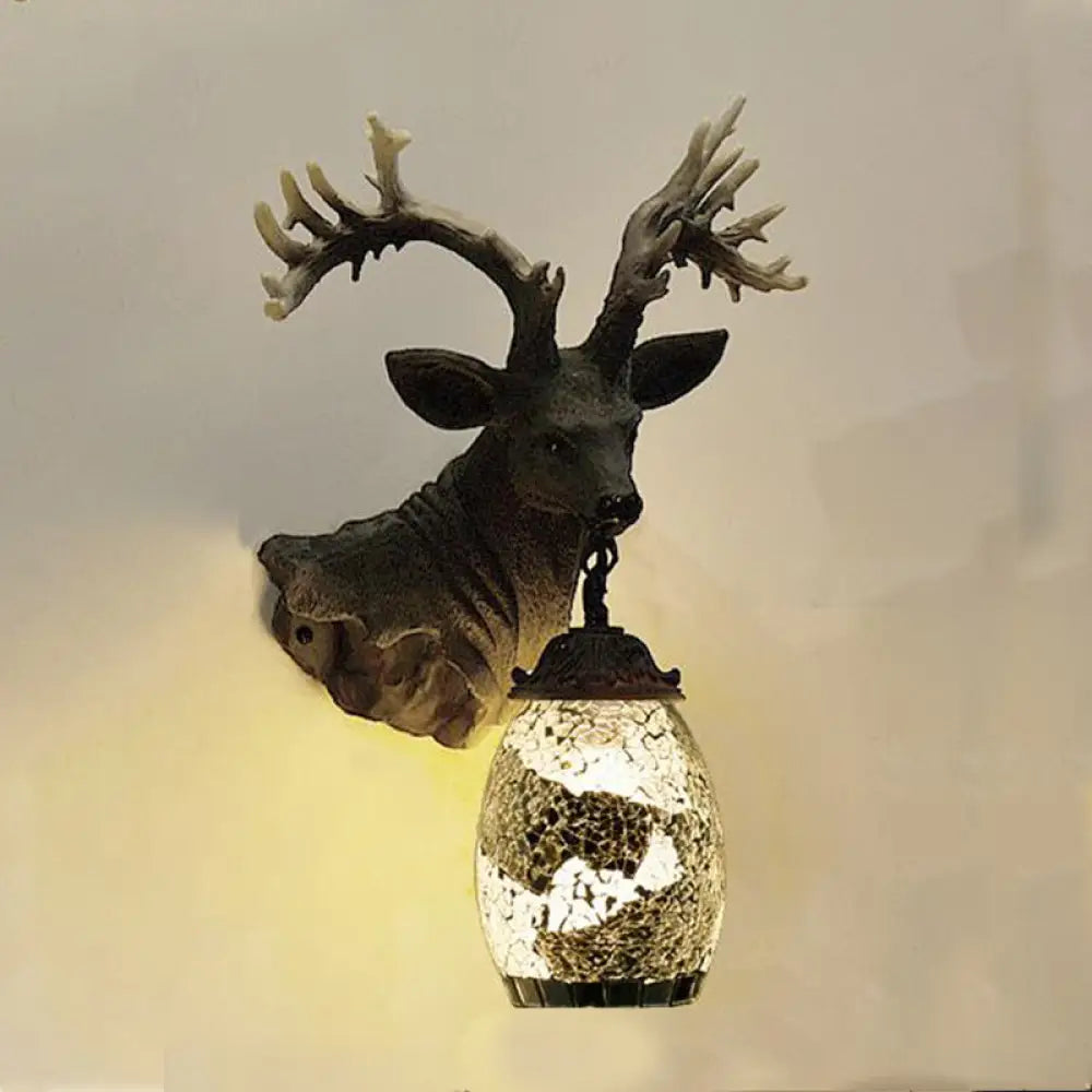 Deer Bowl Glass Sconce Wall Light Fixture - Tiffany Style 1-Bulb Multicolor Bar Beige/Red/White