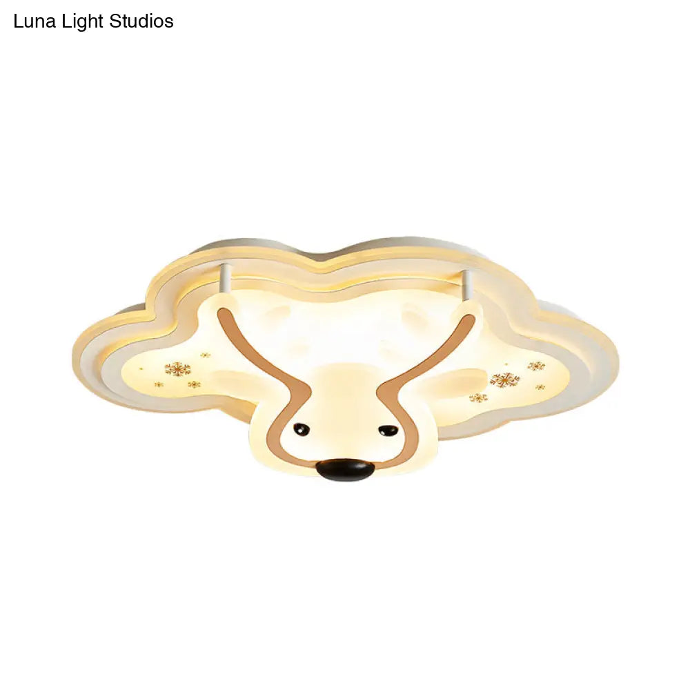 Deer Face Flushmount Led Ceiling Light With Cloud Canopy - Ideal For Nursing Room