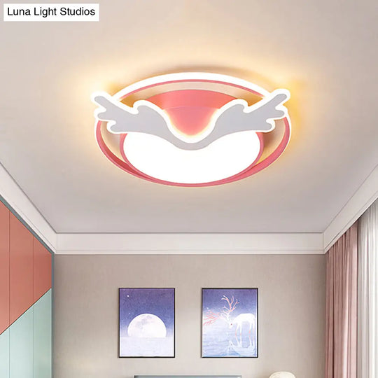 Deer Flush Mount Ceiling Light: Nordic Style Acrylic Pink Led Fixture For Bedroom