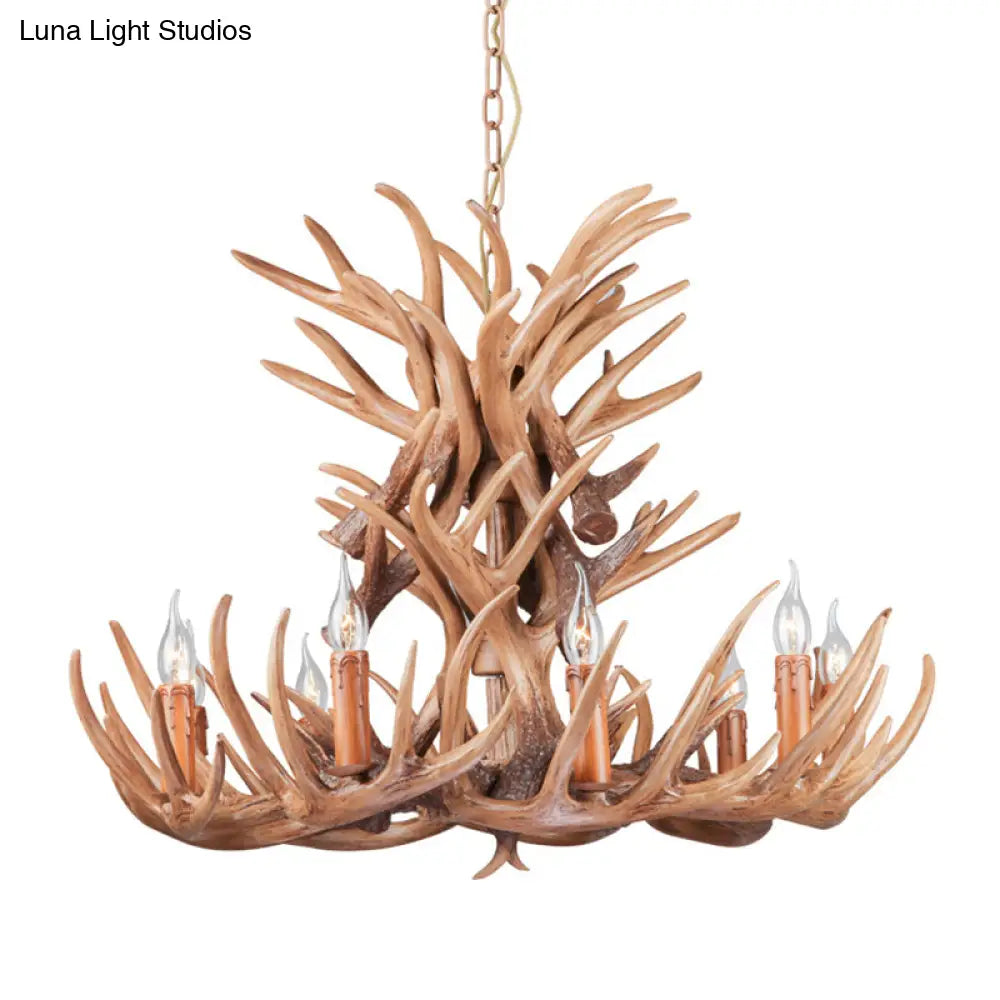 Deer Horn Ceiling Light - Brown Resin Traditional Chandelier For Living Room