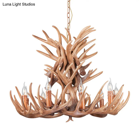 Deer Horn Ceiling Light - Brown Resin Traditional Chandelier For Living Room