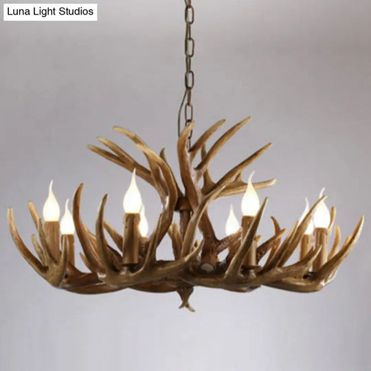 Deer Horn Ceiling Light - Brown Resin Traditional Chandelier For Living Room