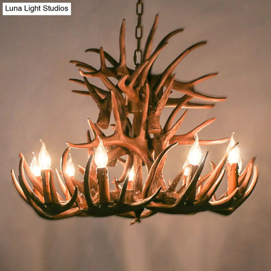 Deer Horn Ceiling Light - Brown Resin Traditional Chandelier For Living Room