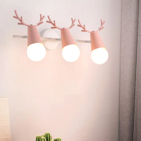 Deer Horn Nordic Metal Wall Sconce With 3 Conical Heads - Bedroom & Undertint Light Pink