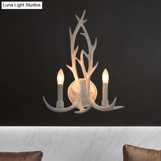 Deer Horn Resin Open Bulb Wall Lamp - 1 Light Lodge Country Sconce For Kitchen