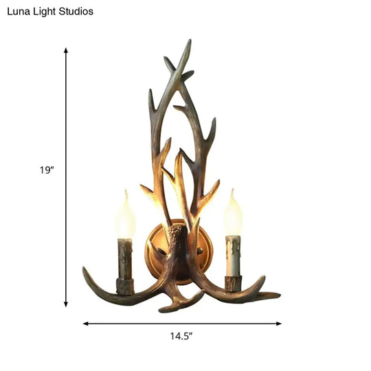 Deer Horn Resin Open Bulb Wall Lamp - 1 Light Lodge Country Sconce For Kitchen