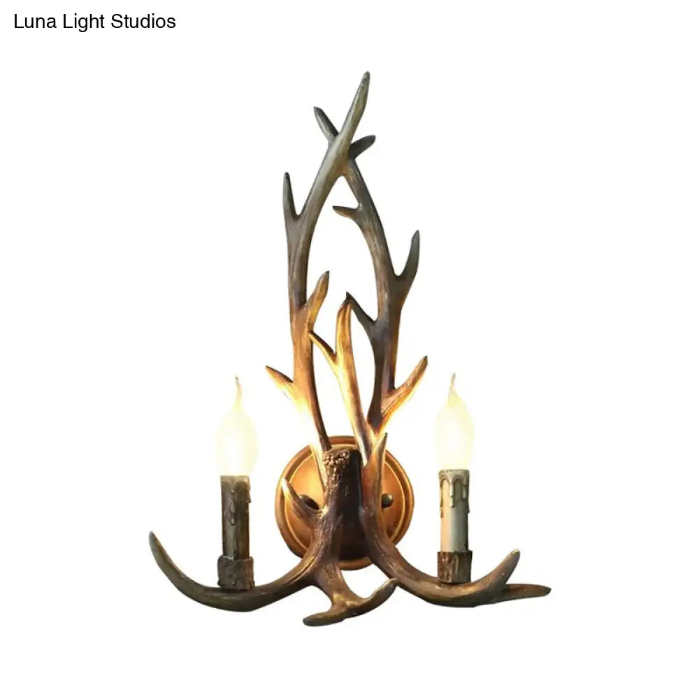 Deer Horn Resin Open Bulb Wall Lamp - 1 Light Lodge Country Sconce For Kitchen