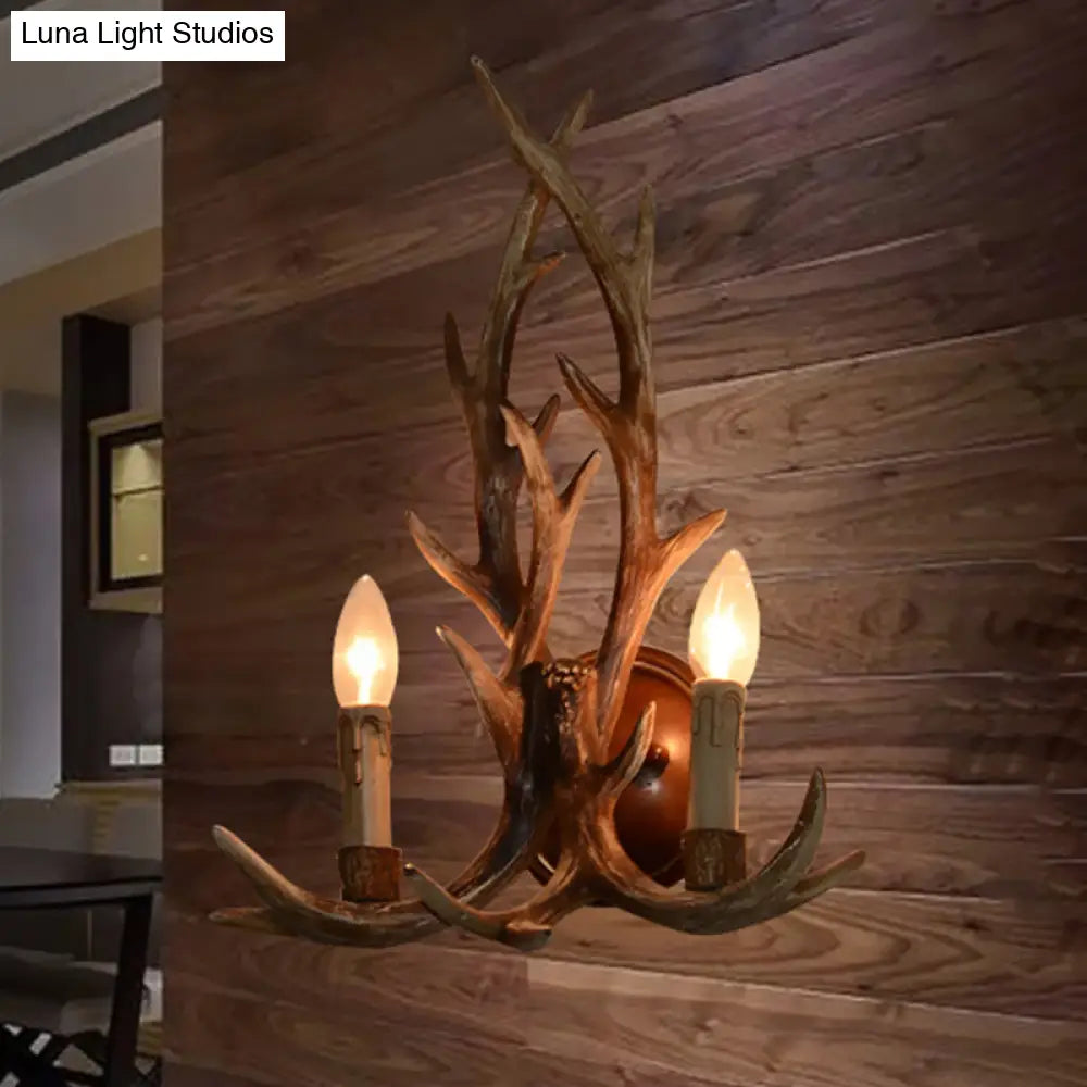 Deer Horn Resin Open Bulb Wall Lamp - 1 Light Lodge Country Sconce For Kitchen