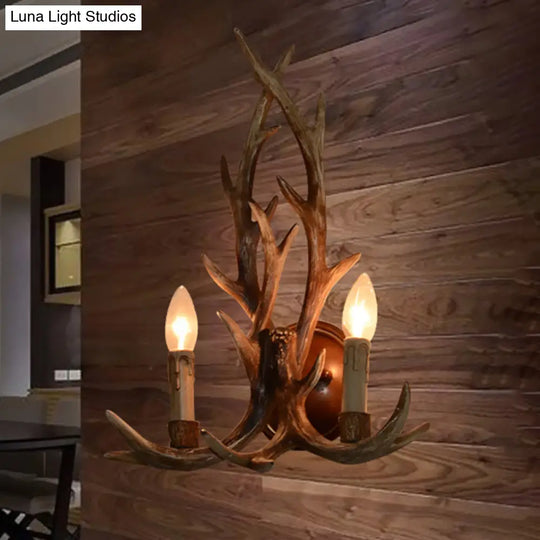 Deer Horn Resin Open Bulb Wall Lamp - 1 Light Lodge Country Sconce For Kitchen