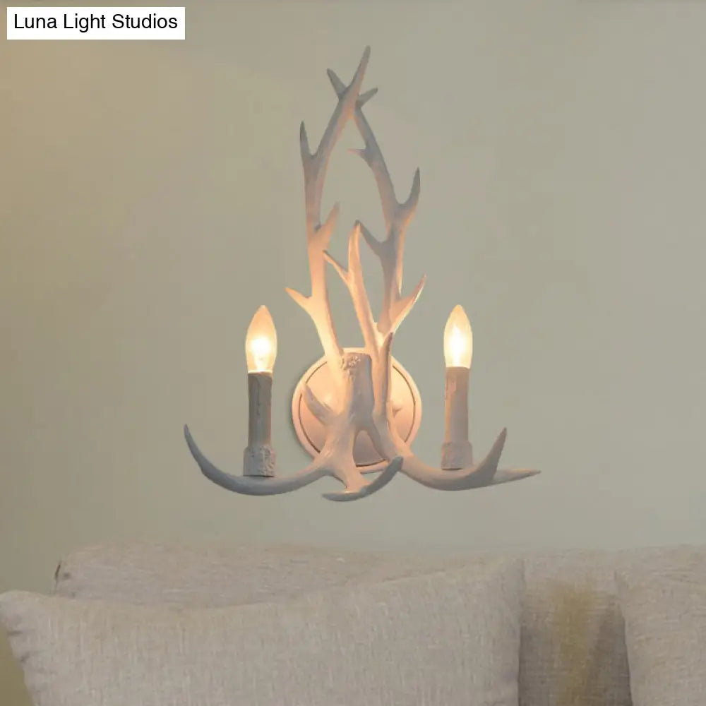 Deer Horn Resin Open Bulb Wall Lamp - 1 Light Lodge Country Sconce For Kitchen