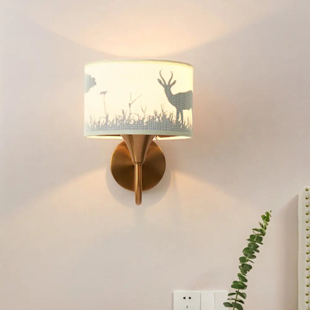 Deer/Leaf Pattern Brass Wall Sconce With Gooseneck Arm For Classic Bedroom Lighting / Deer