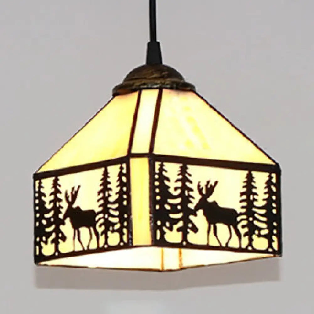 Deer Lodge Style Beige Glass Pendant Light For Dining Room
