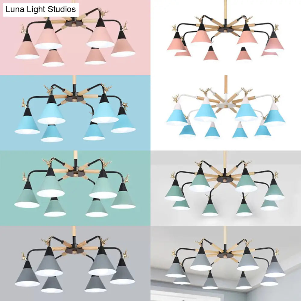 Deer Macaron Style Metallic Pendant Light For Child Bedroom