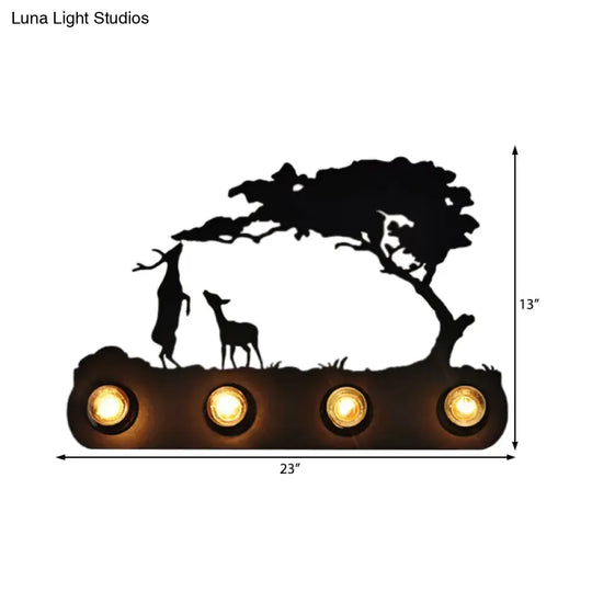 Deer Metal Study Room Wall Light: Antique Black Sconce With 4 Bulbs And Conveyor Belt Design