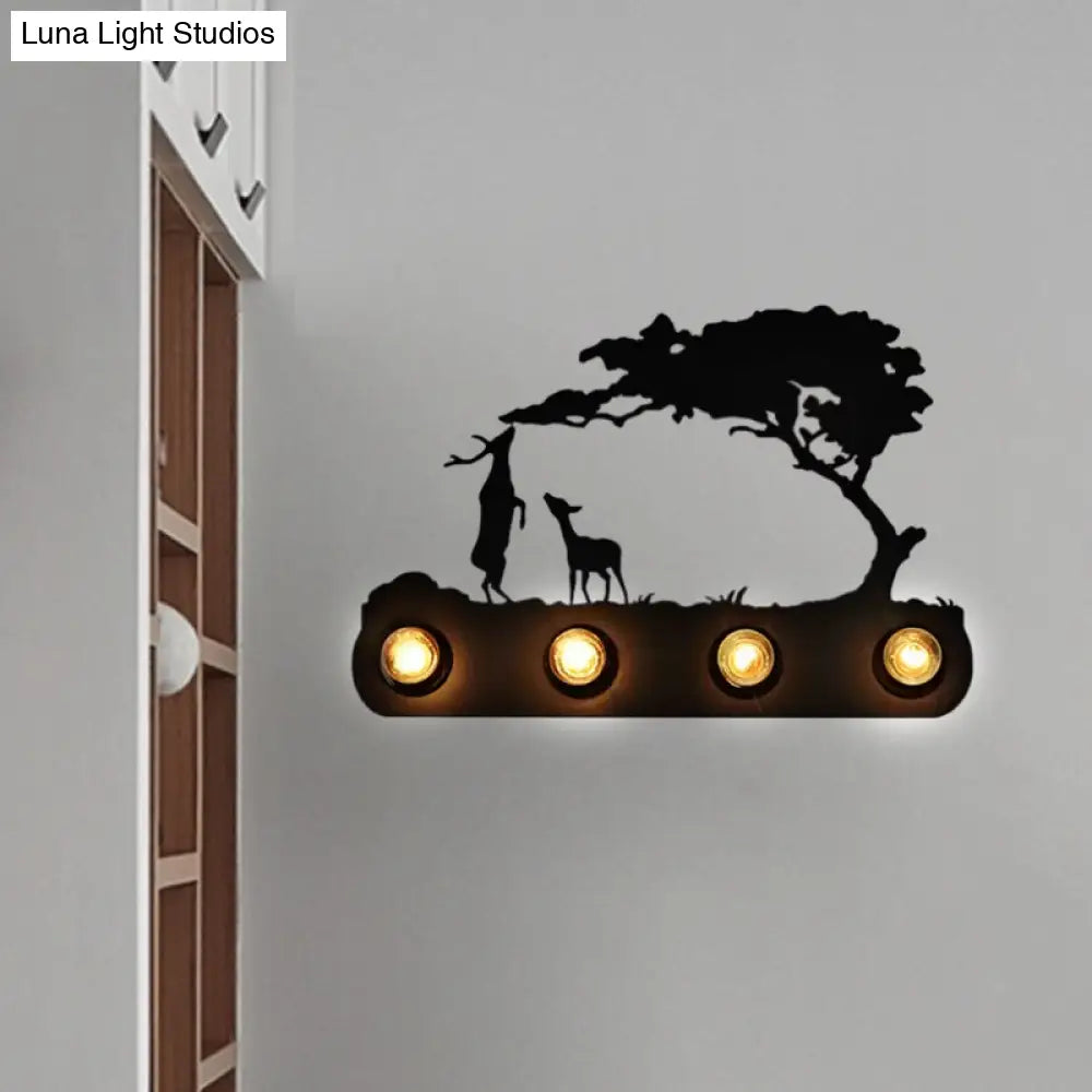 Deer Metal Study Room Wall Light: Antique Black Sconce With 4 Bulbs And Conveyor Belt Design