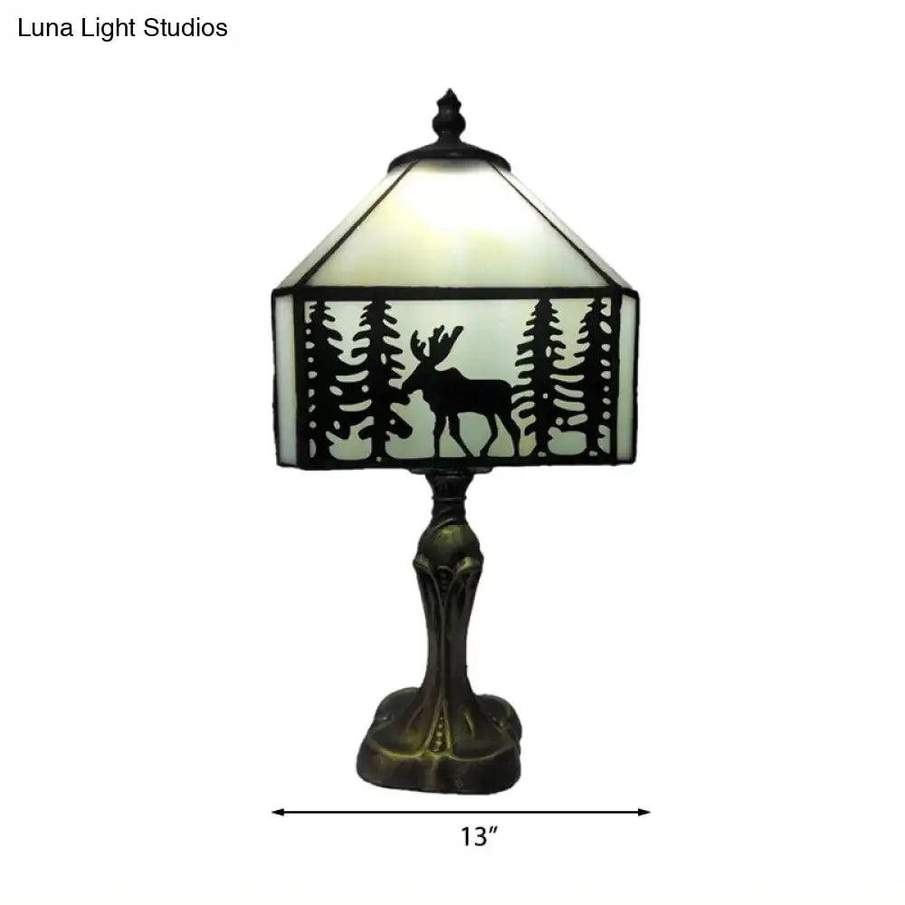 Deer Table Lamp - Rustic Lodge Style Indoor Lighting With White Glass Shade