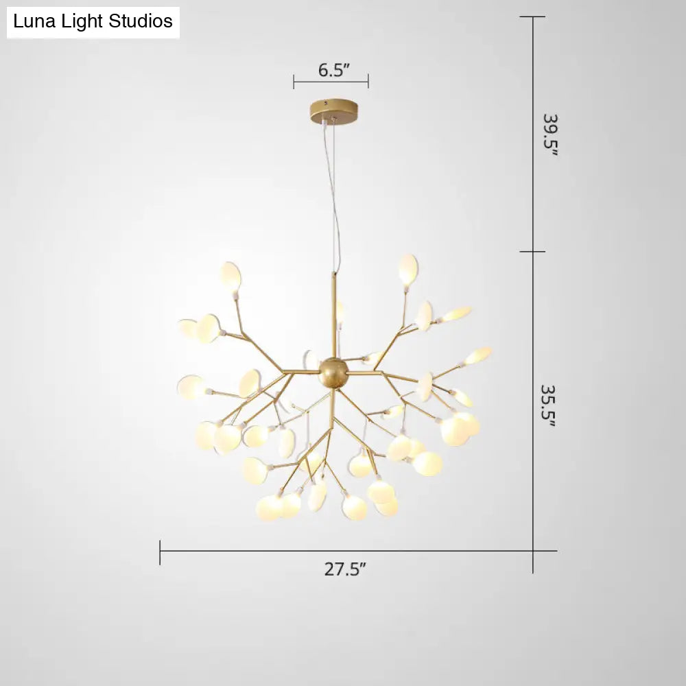Designer Gold Acrylic Leaf Hanging Chandelier Pendant Ceiling Light For Bedroom