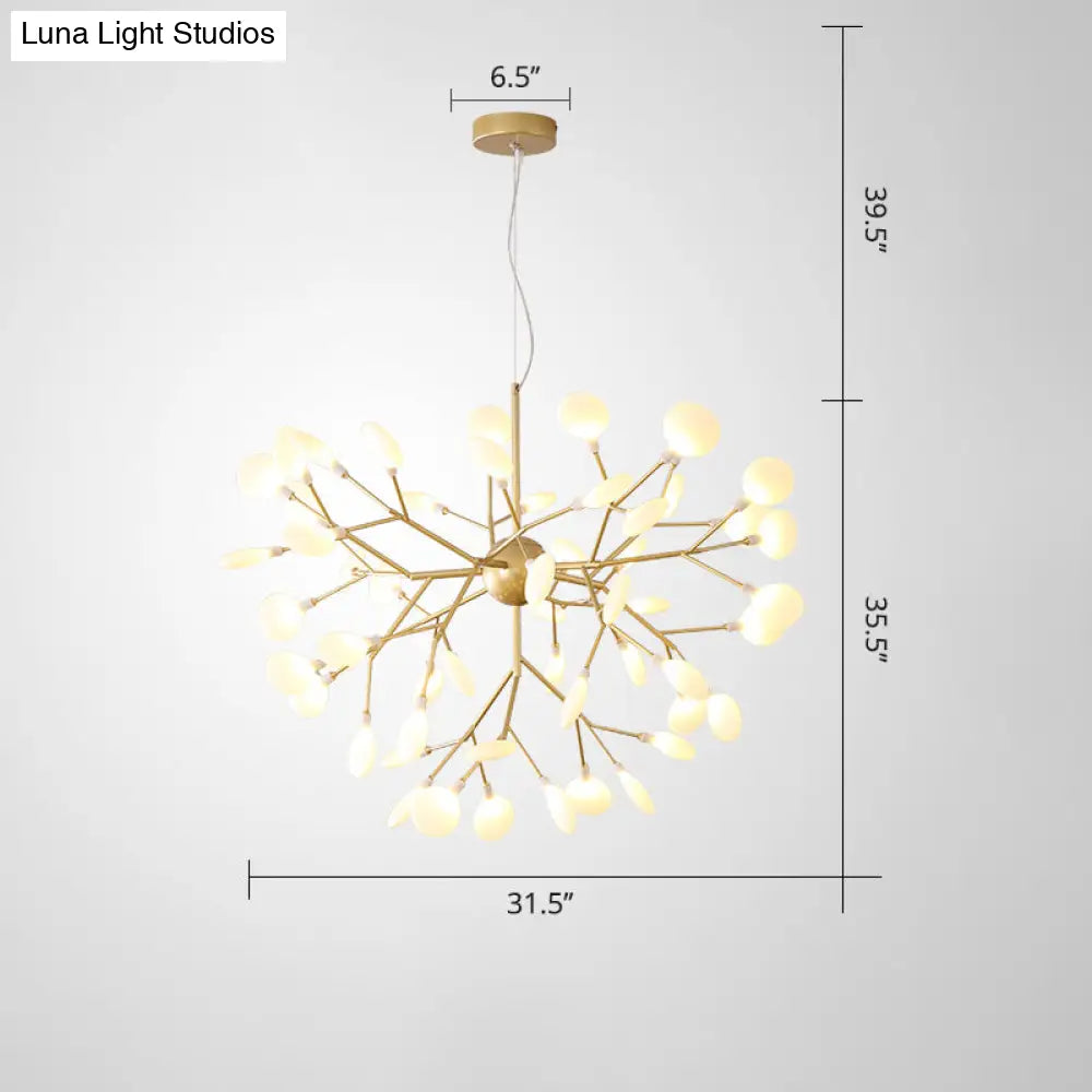 Designer Acrylic Leaf Chandelier Pendant With Gold Finish For Bedroom Ceiling