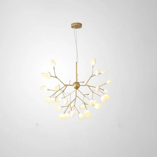 Designer Acrylic Leaf Chandelier Pendant With Gold Finish For Bedroom Ceiling / 35.5’ Branch