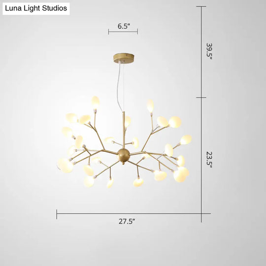 Designer Acrylic Leaf Chandelier Pendant With Gold Finish For Bedroom Ceiling