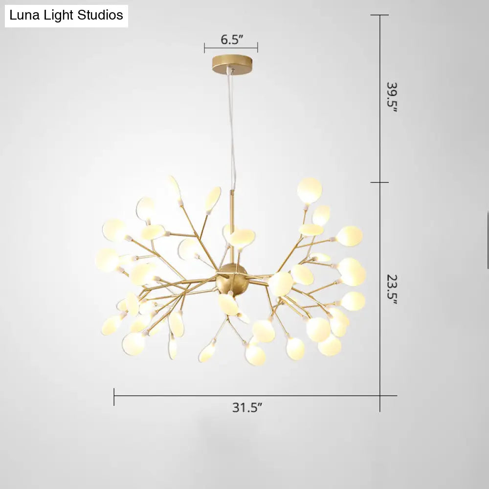 Designer Gold Acrylic Leaf Hanging Chandelier Pendant Ceiling Light For Bedroom
