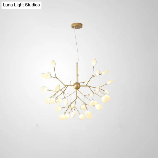 Designer Gold Acrylic Leaf Hanging Chandelier Pendant Ceiling Light For Bedroom / 35.5 Branch