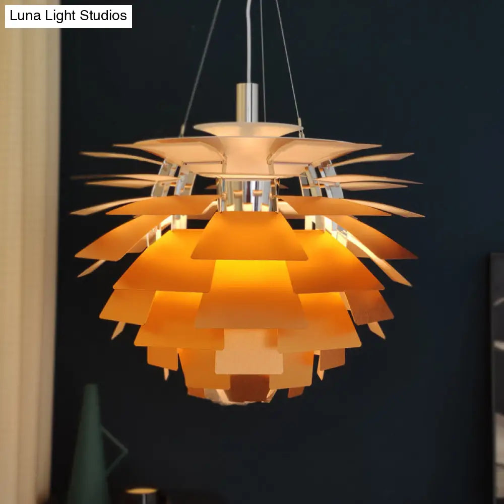 Designer Aluminum Pendant Light: Natural Pinecone Shade Perfect For Living Room Décor