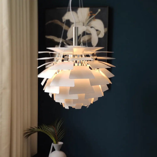 Designer Aluminum Pendant Light: Natural Pinecone Shade Perfect For Living Room Décor White / 19