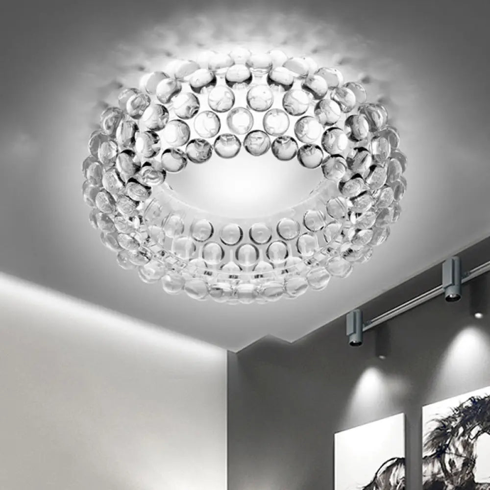 Designer Clear Glass Led Bedroom Flush Ceiling Light Fixture - 14’/19.5’/25.5’ Wide Bubble