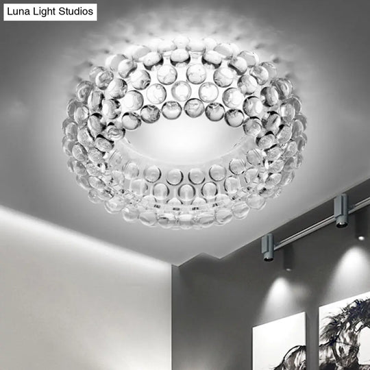 Designer Clear Glass Led Bedroom Flush Ceiling Light Fixture - 14/19.5/25.5 Wide Bubble Lighting /