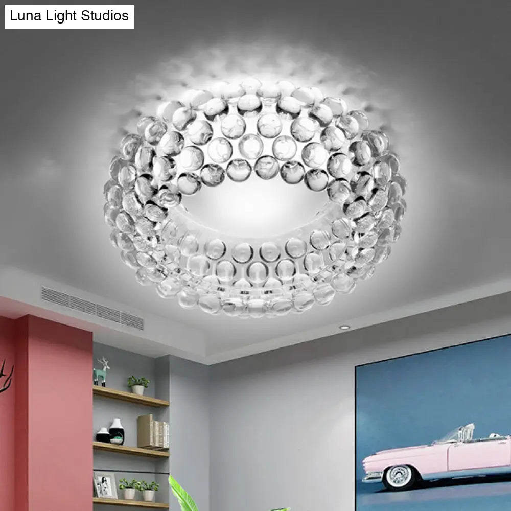 Designer Clear Glass Led Bedroom Flush Ceiling Light Fixture - 14/19.5/25.5 Wide Bubble Lighting