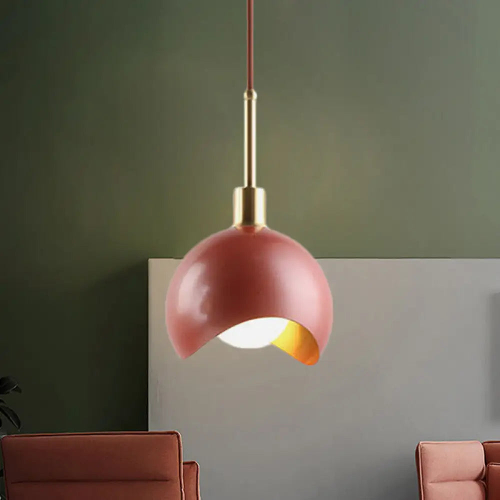 Designer Red Quarter Sphere Pendant Lamp With Waveform Edge And Metal Suspension Light